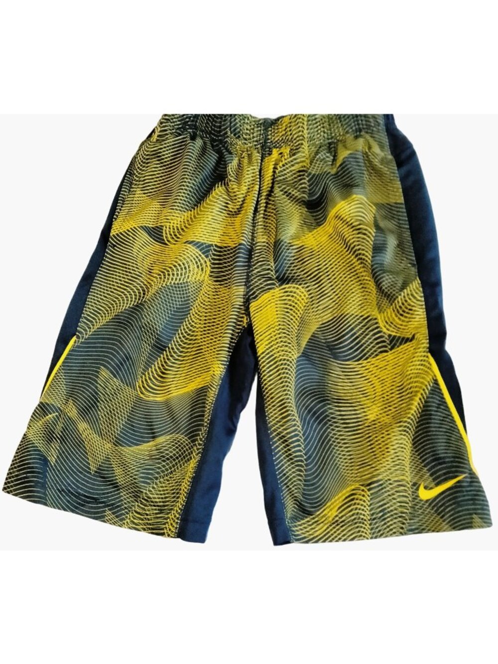 Nike Dri Fit Shorts Boys Large L Blue Yellow Sports Athletic Baseball Basketball